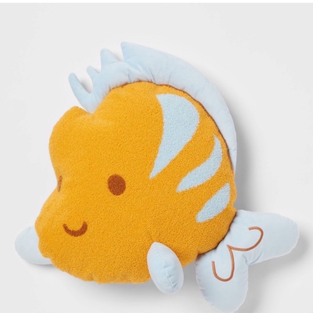 Disney Pillowfort Flounder Kids Pillow Buddy Ariel Sidekick Yellow Blue Plush